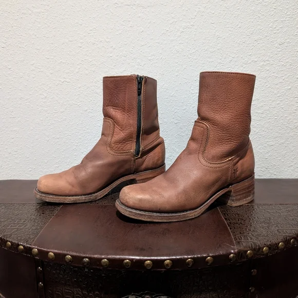 Frye Vintage Short Chestnut Brown Leather Campus Boot size 8 - Picture 5 of 12